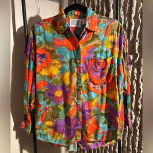 Vintage Boom 1990’s Vibrant Floral Blouse - Women’s Size Small